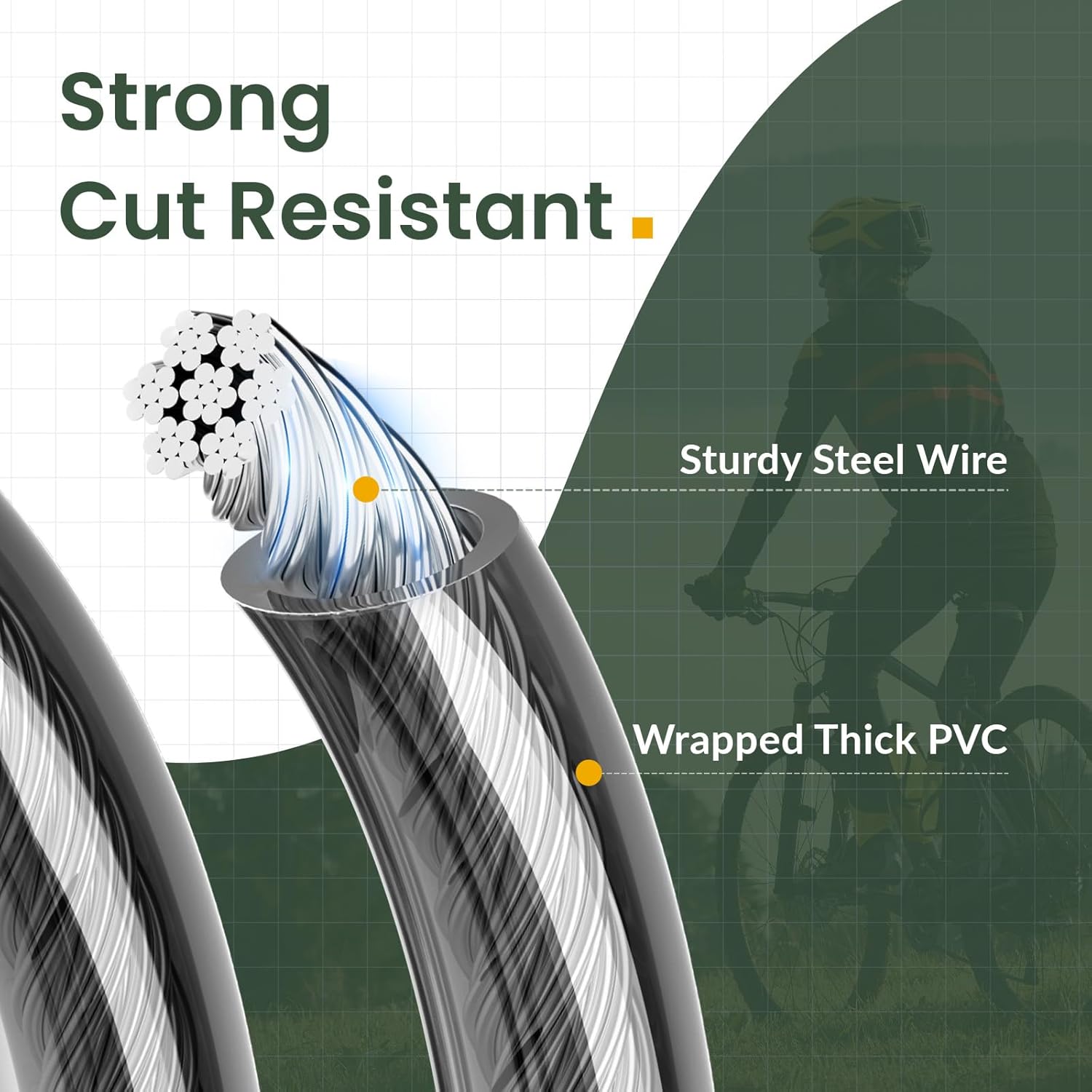 Titanker Bike Lock Cable - Heavy Duty 12mm Thick Steel Security Cable | Vinyl Coated, 4ft to 30ft Options