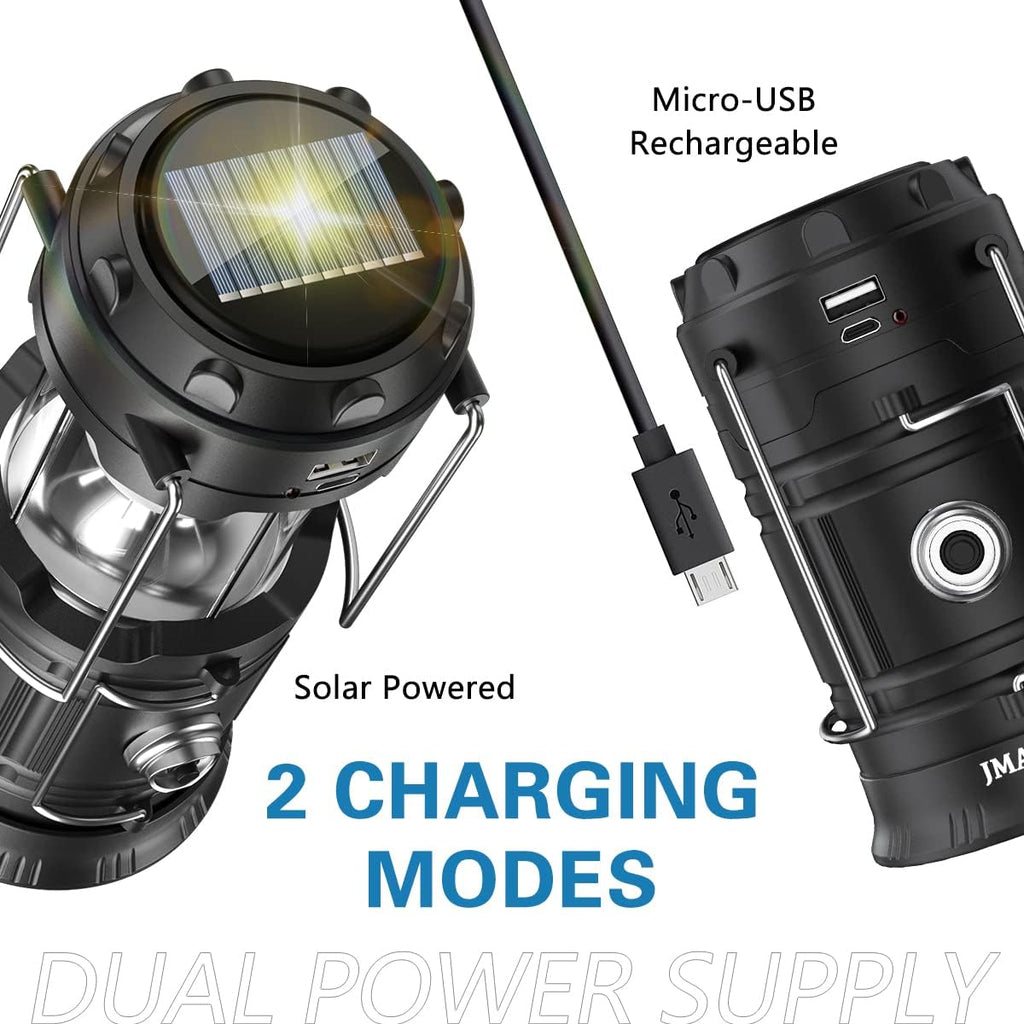 Upadte Solar Lantern Flashlights - USB Rechargeable LED Camping Lights | Portable & Collapsible for Emergencies (2 Pack)