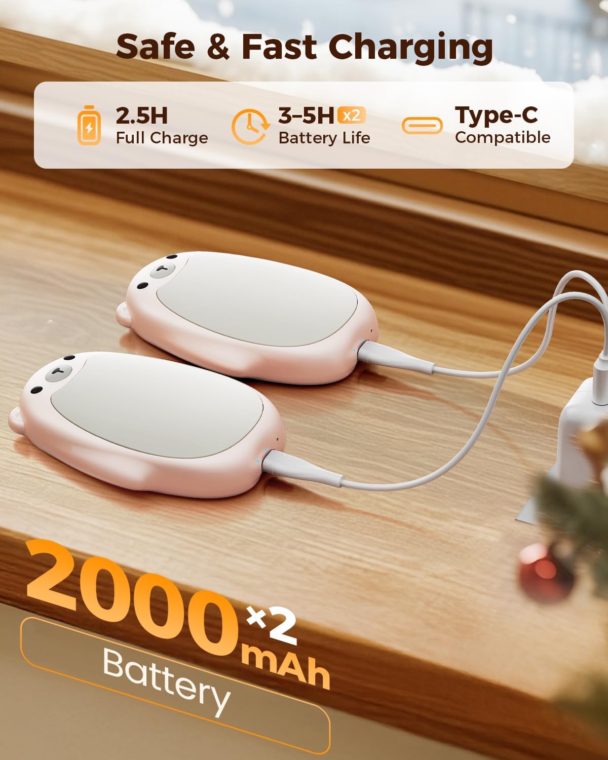 Sweetfull Hand Warmers - Rechargeable Cute Bear Design, 2 Pack Electric Pocket Heaters for Outdoor Use
