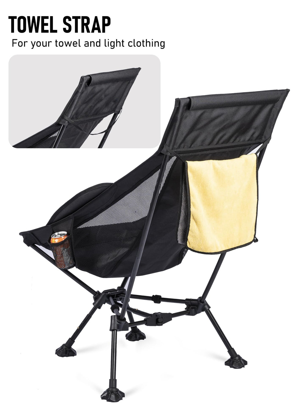 WildCall Lightweight Folding High Back Camping Chair with Head Support, Compact Beach Chair with Anti-Sinking Large Feet and Three Tilt Angles Adjustment