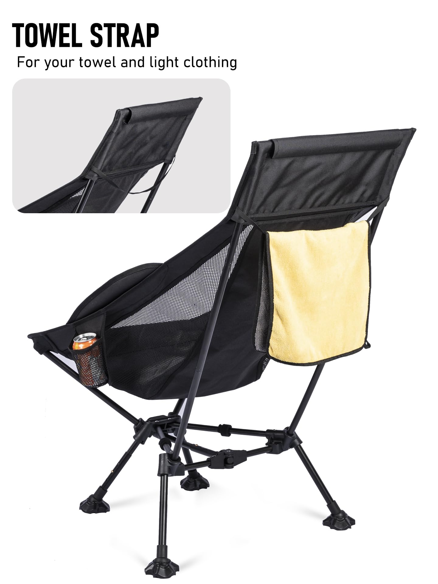 WildCall Lightweight Folding High Back Camping Chair with Head Support, Compact Beach Chair with Anti-Sinking Large Feet and Three Tilt Angles Adjustment