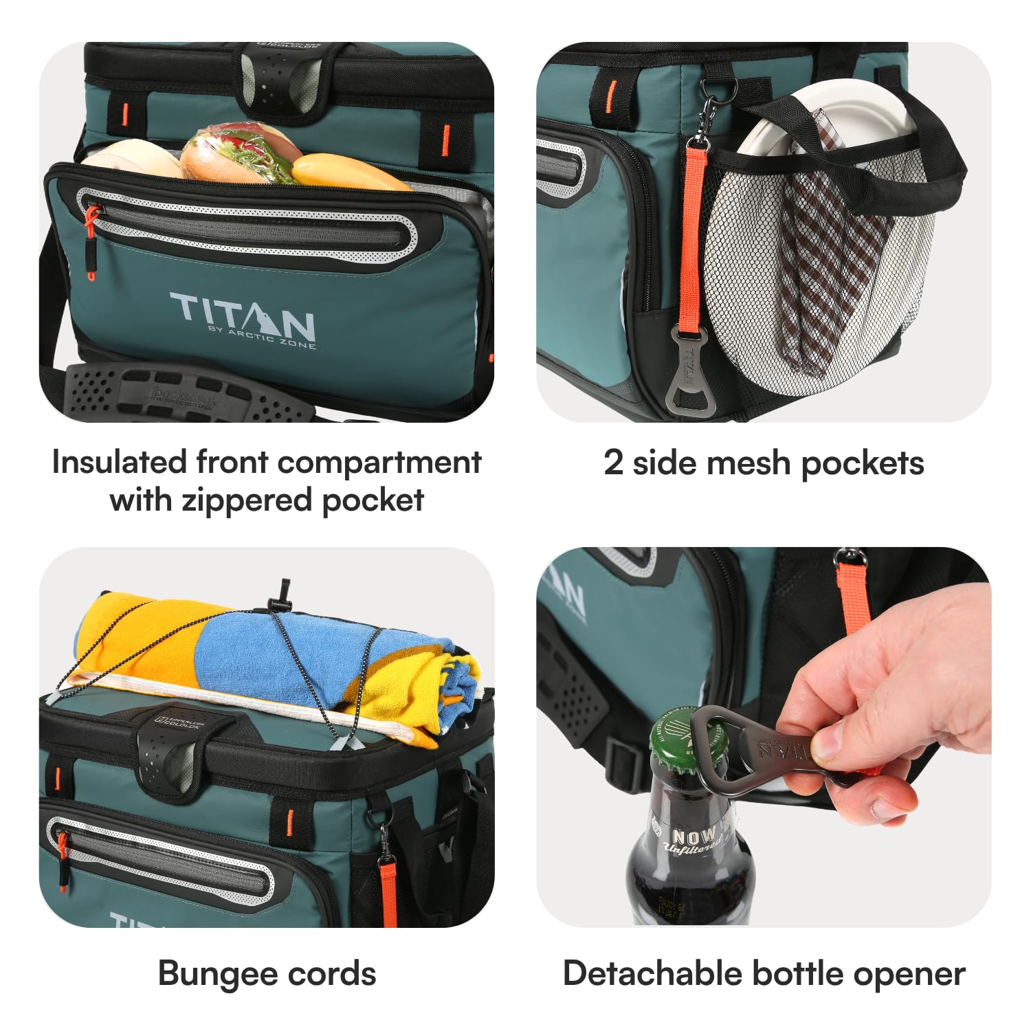 Titan by Arctic Zone Zipperless Soft Sided Cooler with HardBody Liner and SmartShelf, Insulated Bag with Shoulder Strap and Bottle Opener for Beach, Picnic, and Travel, 30 Can Capacity, Jungle Hunt