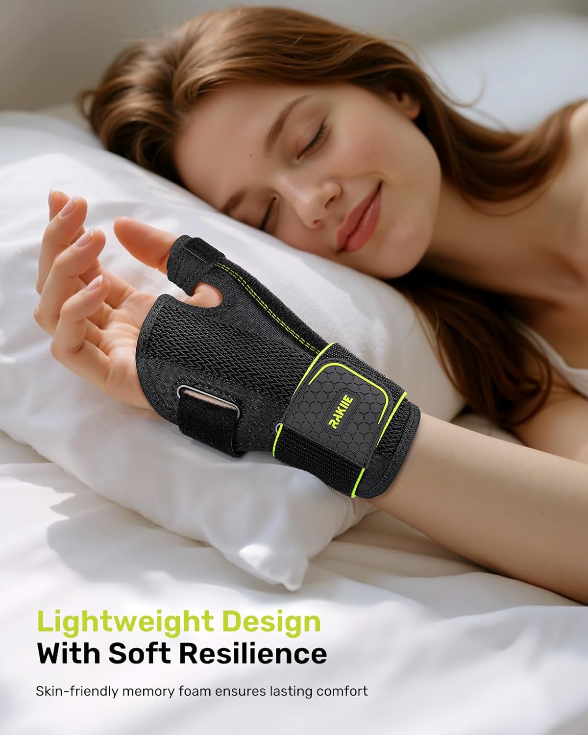 Rakiie Right Hand Wrist Brace - Lightweight Soft Support for Carpal Tunnel Relief | Yellow L/XL