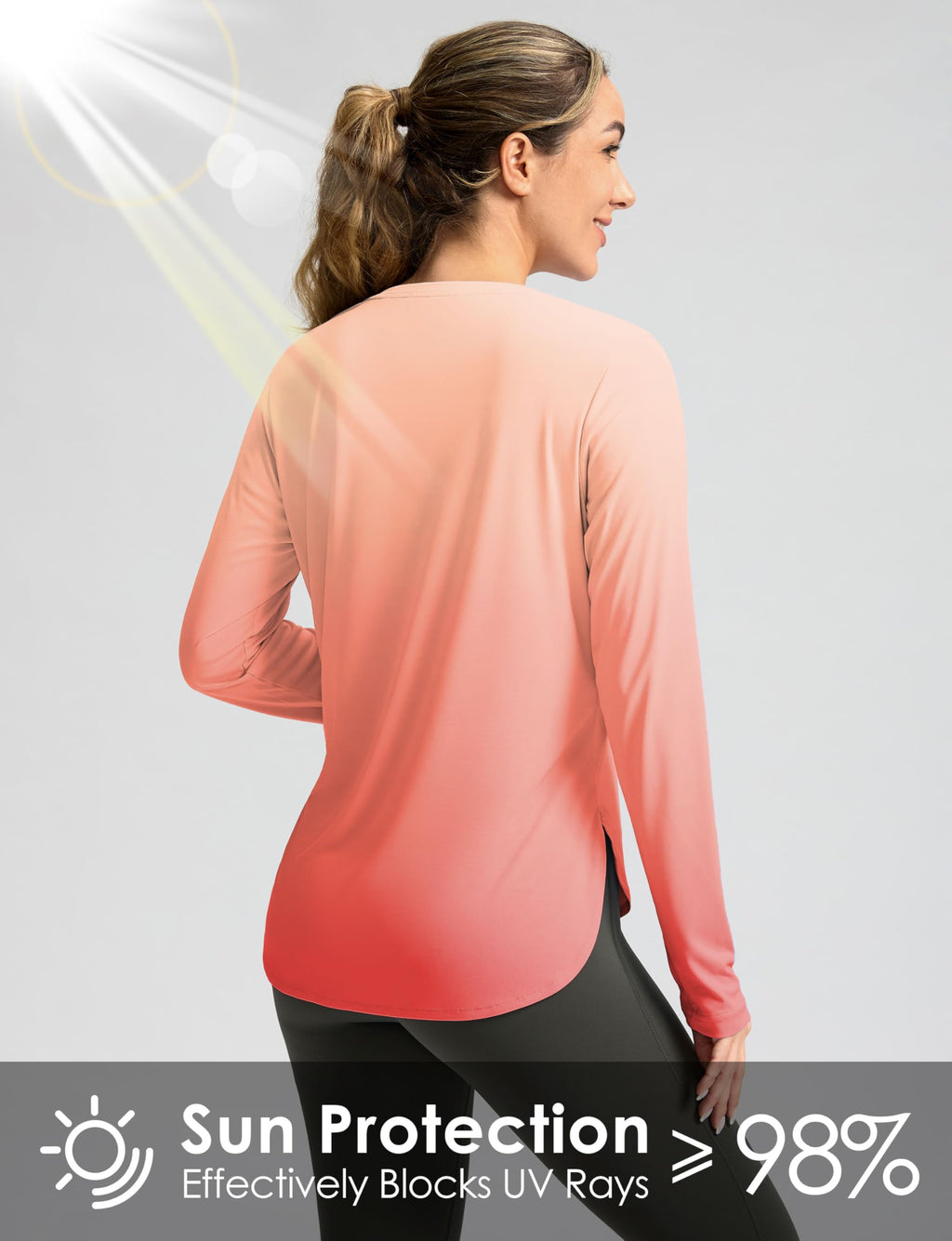 Women's Sun Shirts UPF 50+ Long Sleeve UV Protection Shirt Lightweight Quick Dry Workout Hiking Tops for Women(Orange/Red Gradient,XXL)