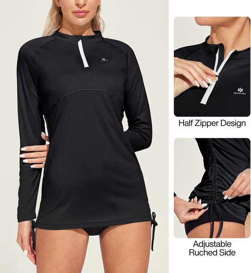 Heathyoga Rash Guard for Women - UPF 50+ UV Sun Protection Long Sleeve Swim Shirt | Stylish Bathing Suit Top