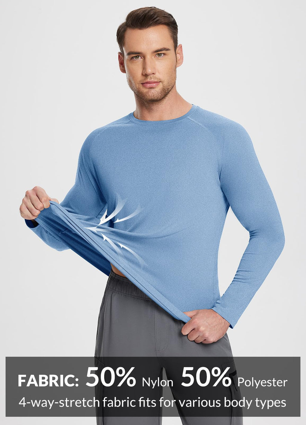 baleaf Men's Long Sleeve Running Shirts Workout Tops Quick Dry SPF Rash Guard Lightweight Hiking Sun Protection t Shirt Blue M