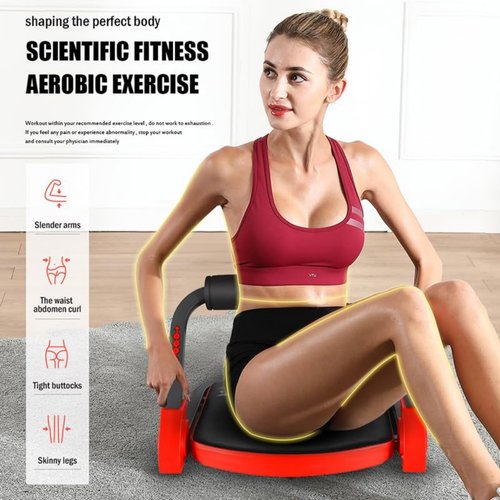 Ab Machine Ab Workout Equipment Sit Up Machine & Exercise Equipment Ab Crunch Machine for Stomach Workout Ab Core Trainer Abdominal Machine for Home Gym with Resistance Bands (Red)