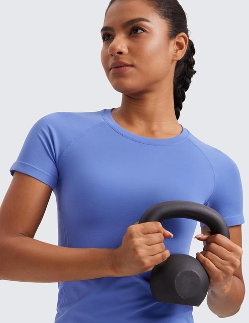 CRZ YOGA Seamless Workout Tops for Women - Breathable Short Sleeve Athletic Tees for Gym & Yoga