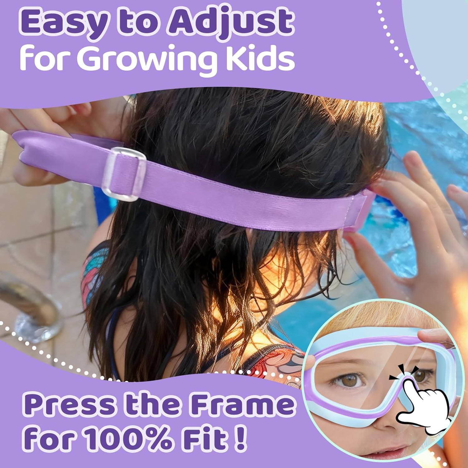 Vvinca Kids Swim Goggles - Anti-Fog, UV Protection, No Leak Design | 2 Pack with Comfort Strap for Ages 3-14