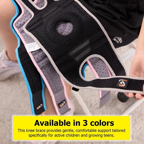 HUEGLO Kids Knee Brace Osgood Schlatter Youth for Knee Pain,Adjustable Compression Knee Support with Side Stabilizers for Sports,Arthritis,Patella,Meniscus Tear,Acl,X-Small Knee Brace for Boys & Girls,Black/Gray