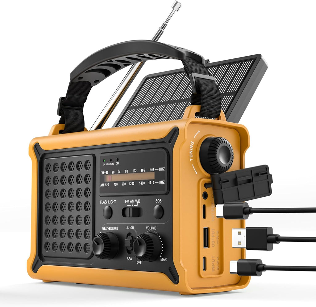 Skiennix Hand Crank Emergency Radio - Solar Powered with 12000mAh Power Bank & NOAA Alerts | LED Flashlight & Reading Lamp for Survival