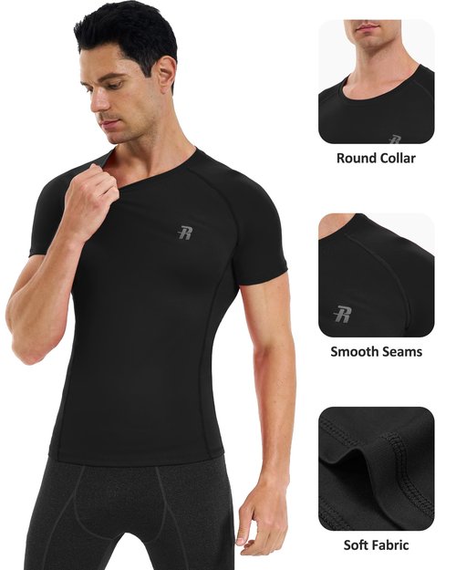 Runhit 3 Pack Short Sleeve Compression Shirts for Men Athletic Workout T Shirt Quick Dry Sports Base Layer Undershirt Top for Gym Running Black 3XL