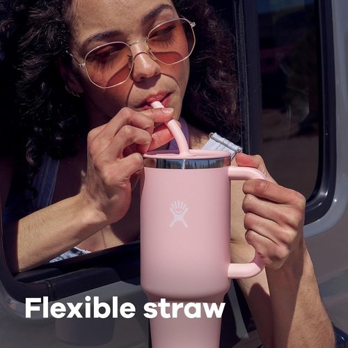 Hydro Flask Travel Tumbler - Insulated Stainless Steel with Handle & Straw | 32 Oz Cactus