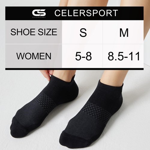 CS CELERSPORT Women's Ankle Running Socks - Cushioned Athletic Design | 5 Pairs, Comfortable Fit