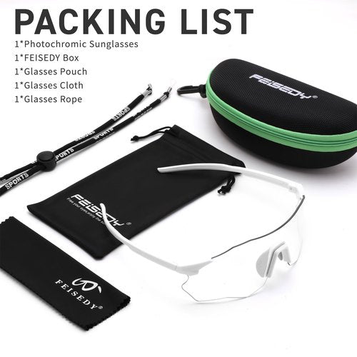 FEISEDY Photochromic Cycling Glasses for Men Women Mountain Bike Sports Sunglasses UV Protection B0310