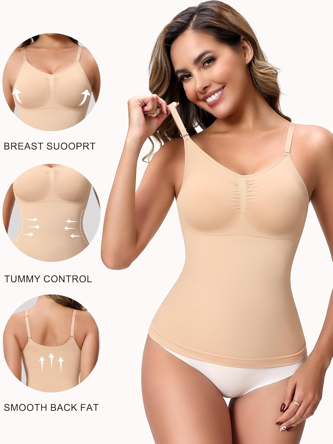 Skiennix Shapewear Tank Top - Tummy Control Compression with Built-In Bra & Adjustable Straps