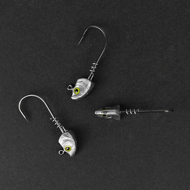 15-Pack Screw Lock Swimbait Jig Heads with 3D Chartreuse Eyes – 1/8 3/16 1/4 3/8 1/2 oz, 3/0 & 4/0 Hooks | Variation: Raw-15pcs+Assorted