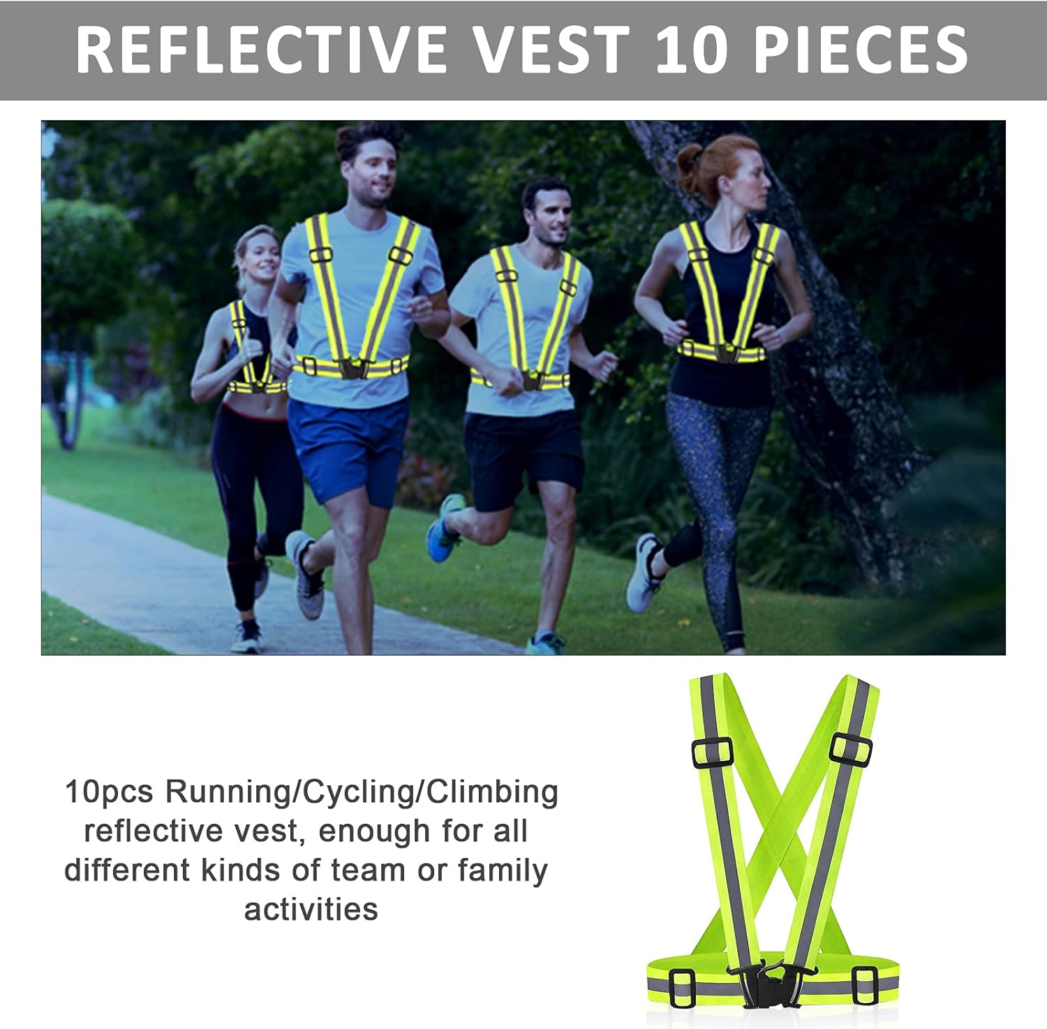 Skiennix Reflective Running Vests - 10 Pack High Visibility Safety Gear for Night Walking, Cycling & Jogging