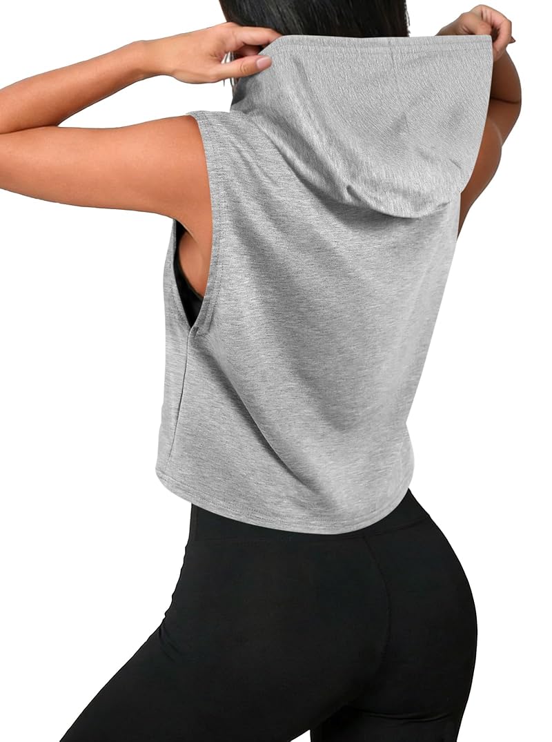 Remidoo Women's Sleeveless Hoodies Crop Tank Top, Grey, Medium