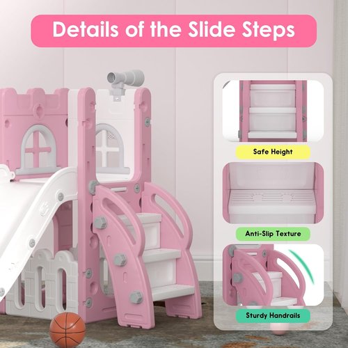 LulliSpace 6 in 1 Toddler Slide - Versatile Kids Playset with Basketball Hoop & Telescope | Indoor/Outdoor Fun