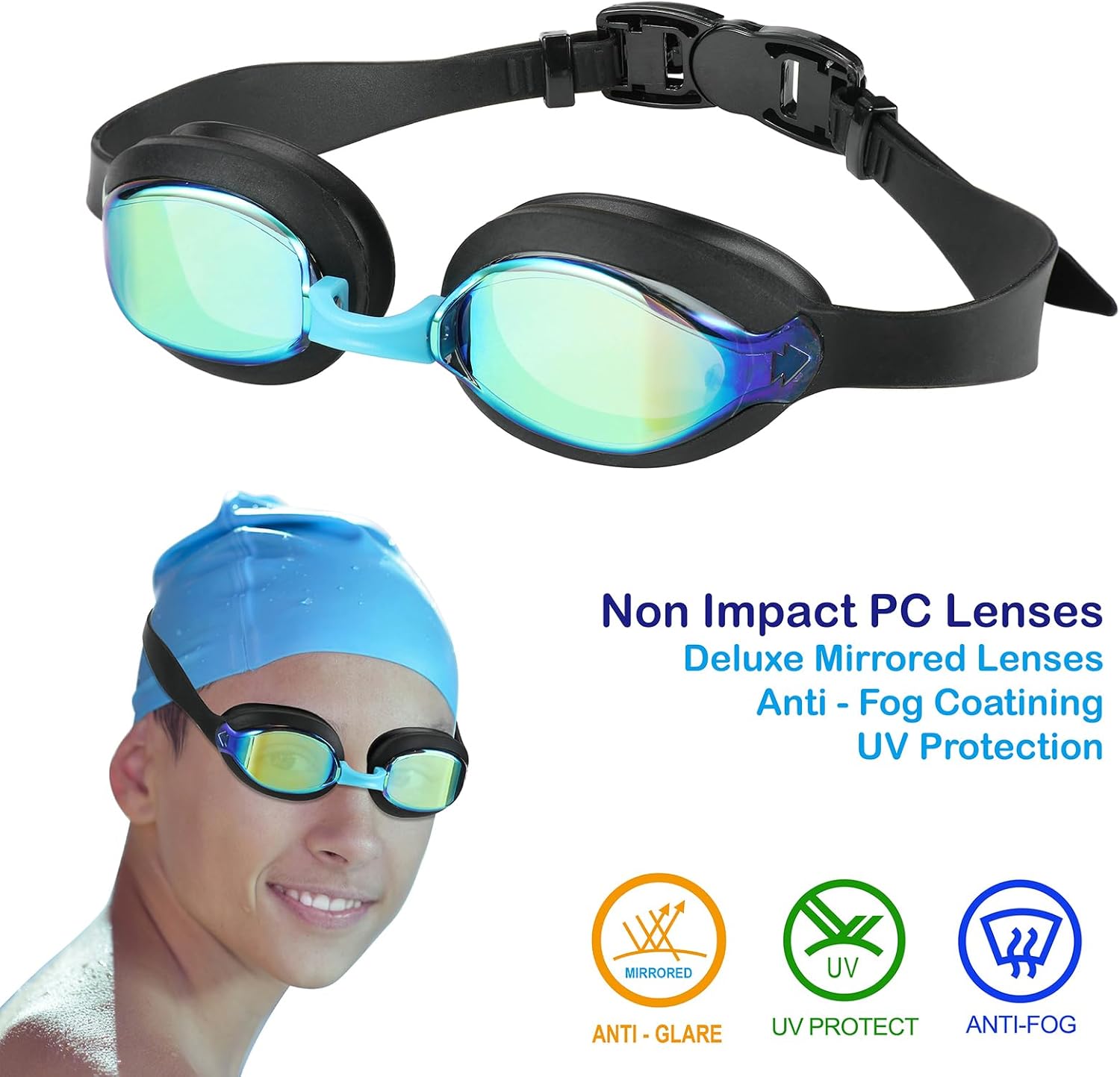 Skiennix Kids Swim Goggles - 2 Pack for Ages 3-14 | Comfortable Fit with Protective Case