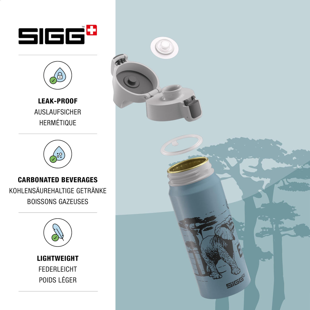 Sigg - Aluminium Water Bottle for Children - WMB One Brave Elephant - Suitable for Carbonated Drinks - Leak-Proof - Light as a Feather - BPA-Free - ClimatePartner Certified - Sports & School - Blue -