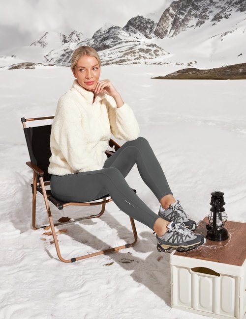 Ewedoos Fleece Lined Leggings with Pockets Water-Resistant Thermal Winter Warm Leggings for Women Yoga Pants Ski Hiking Dark Grey