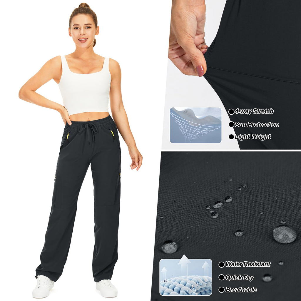 Womens Hiking Pants Quick Dry UPF 50 Lightweight Travel Golf Cargo Safari Pants Zipper Pockets,6608,Dark Grey,Petite XS