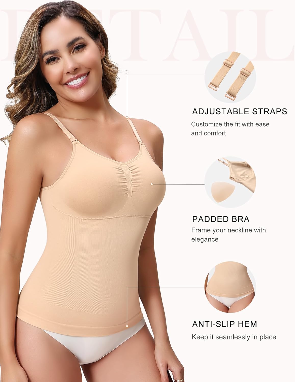 Skiennix Shapewear Tank Top - Tummy Control Compression with Built-In Bra & Adjustable Straps