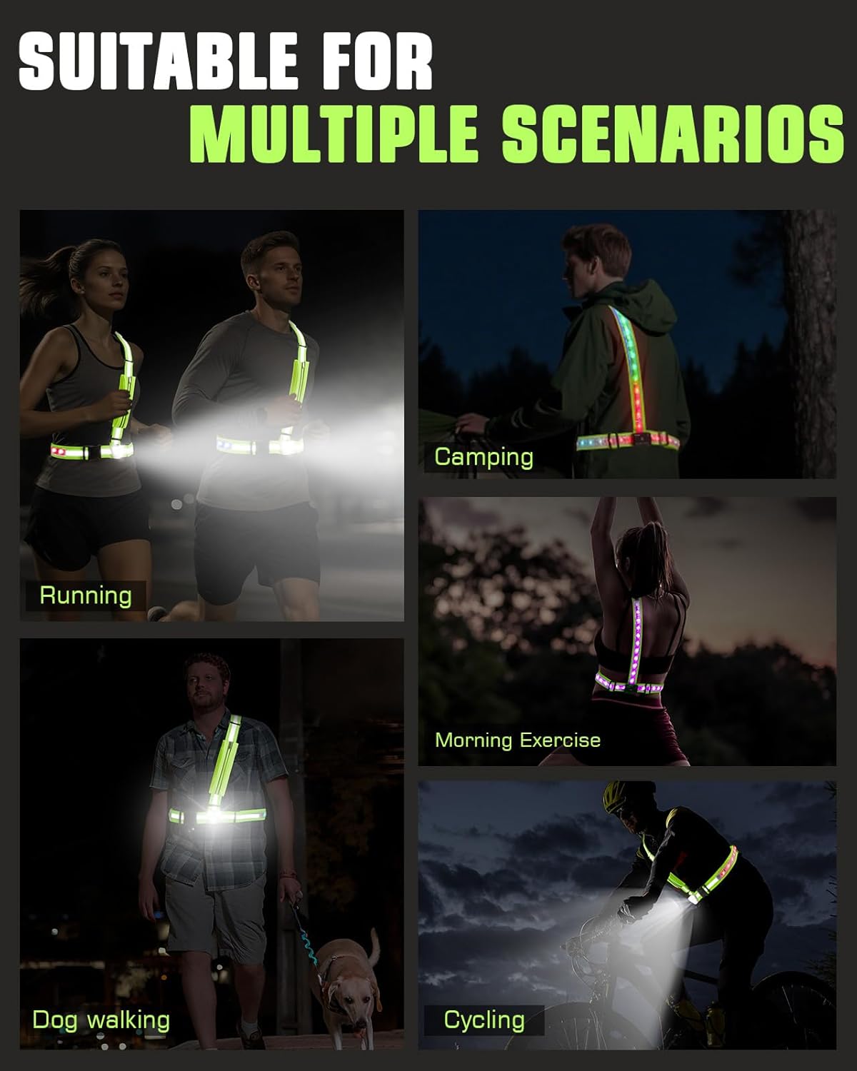 Zacro LED Reflective Vest - 500LM Rechargeable Light Up Running Gear | 5 RGB Colors, Adjustable for Men & Women