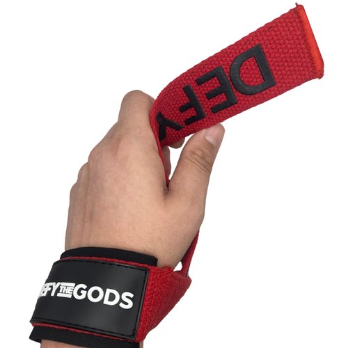 Defy The Gods Pull Wraps for Weightlifting, Cross-Training - Premium Quality Lasso Wrist Straps for Wrist Stability and Wrist Support in Strength Training, Pull Exercises (Red/Black)