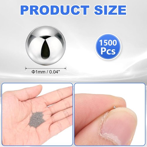 M METERXITY Stainless Steel Bearing Balls - 1500-Pack, 1mm G100 Precision Balls for Crafts & Bearings