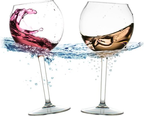 BubbleWally Floating Wine Glasses for Pool (18 Oz | Set of 2) - Pool Wine Glasses That Float | Shatterproof Floating Cup | Beach Glass | Outdoor Tritan Plastic with Stem