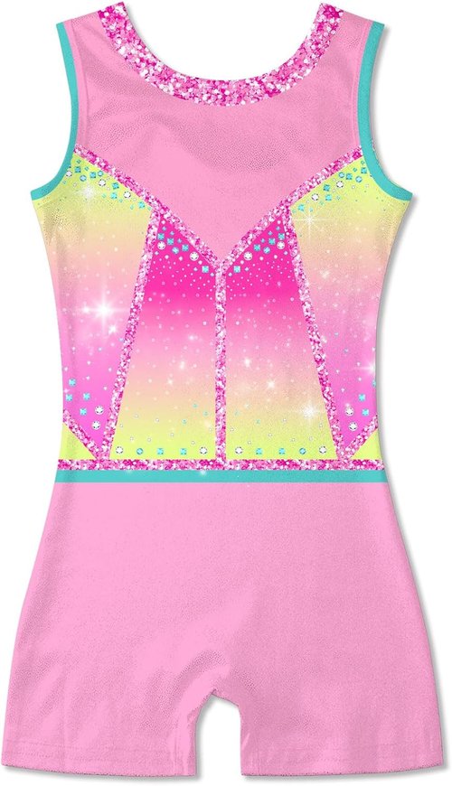 Funnycokid Girls' Gymnastics Leotards - Sparkle Dance Unitards with Shorts | Mermaid Design, Sizes 2-10