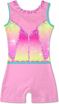 Funnycokid Girls' Gymnastics Leotards - Sparkle Dance Unitards with Shorts | Mermaid Design, Sizes 2-10