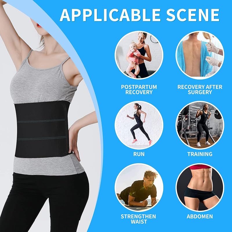 Abdominal Binder Post Surgery 45–60 Inch 3-Panel Latex-Free Black Belly Wrap