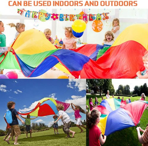 Gimilife 9ft Rainbow Parachute Toy - Durable Handles for Cooperative Play | Outdoor Fun for Kids