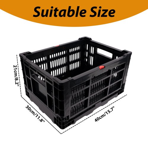 RidingRush Bike Basket Rear – Folding Large Capacity Bicycle Storage Basket with Waterproof Cover, Collapsible Bike Milk Crate for Shopping, Outings, and Pet Transport, Great for E-Bikes, Black