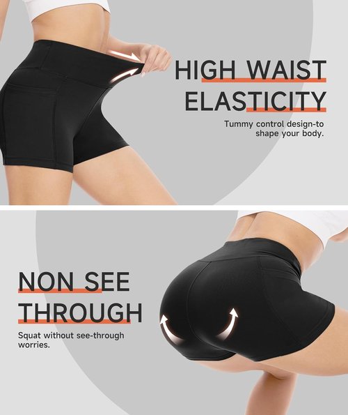 GAYHAY Biker Shorts for Women - High Waisted Black Spandex with Pockets | Perfect for Yoga & Workouts