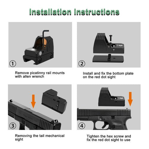 Mini Red Dot Sight, 3 MOA Tactical RMR Reflex Sight for Glock Scope Red Dot Optics Compatible with Pistol Handgun 20mm Picatinny Rail Mount