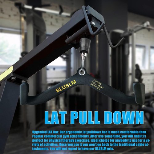 BLUSLM LAT Pull Down Bar - Versatile Cable Machine Attachment for Back & Tricep Training