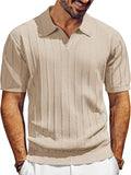 PJ PAUL JONES Men's V-Neck Knit Polo Shirt - Textured Summer Style for Comfort and Breathability