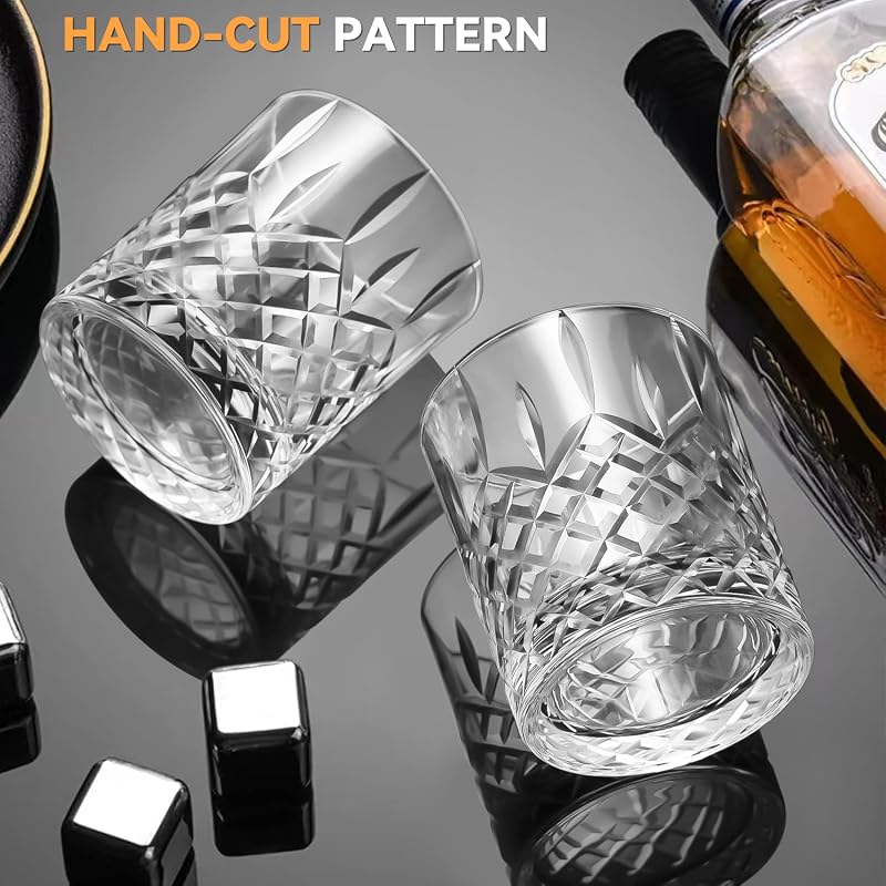 Shoshin Premium Hand-Cut Whiskey Glasses Set of 4 - 13 oz Classic Gift Box