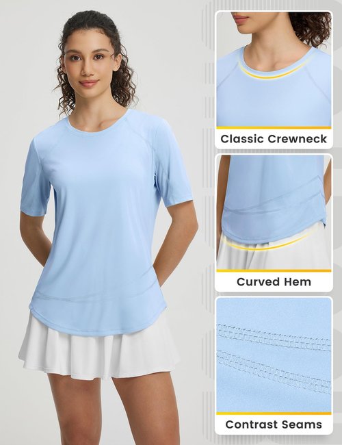 baleaf Women's Short Sleeve Sun Shirt UPF 50+ Quick Dry Workout Tops Lightweight UV Protection Shitrs Hiking Running Athletic Light Blue L