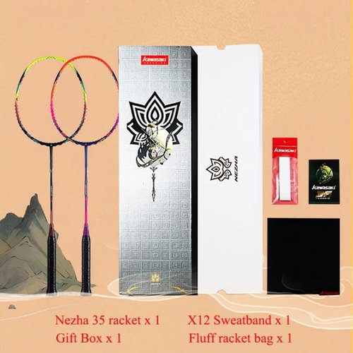 vicleo Kawasaki Professional Badminton Racket 35lbs High Tension 5U Ultra-Light 40T High Modulus Graphite Attack Type Lightweight Racket NEZHA 35(Orange), Standard, Green