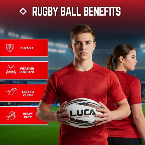 LUCA Rugby Ball - Hand-Stitched Super Grip Training Ball | Durable 3-Ply Waterproof | Youth & Adult Sizes 4 & 5