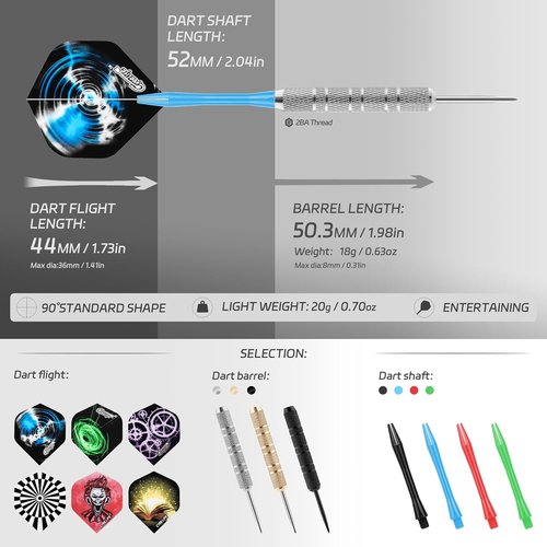 CyeeLife Professional Steel Darts Set - 18 Metal Tip Darts with Shafts & Flights for Beginners