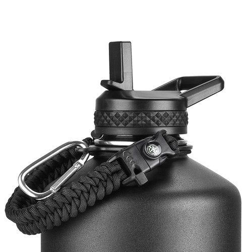 RAYMYLO Water Bottle Handle for Wide Mouth Water Jug, Paracord Handle Strap Carrier for 32 40 64 128 oz Bottle, Hydro Water Flask Accessories for Hiking with Safety Ring Carabiner & Compass Whistle