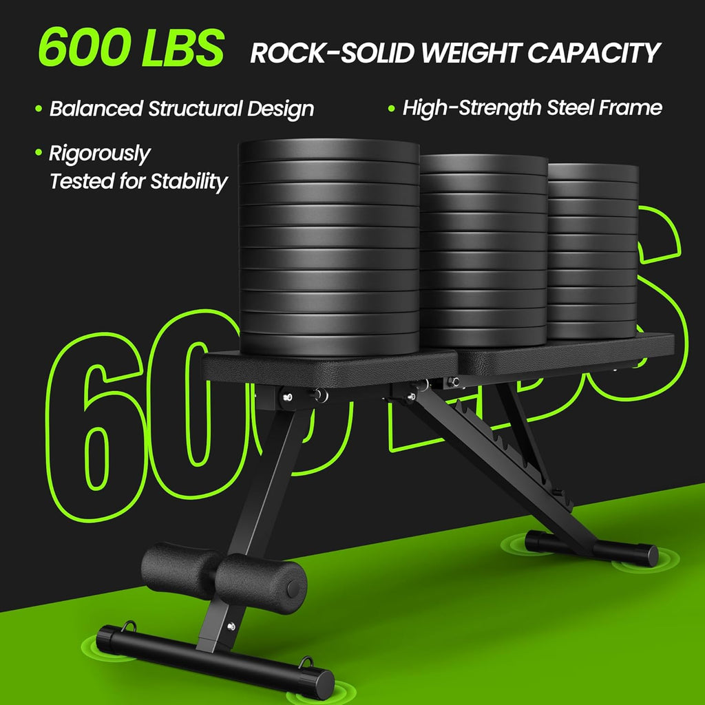 Skiennix Adjustable Weight Bench - Foldable Home Gym Equipment for Full Body Fitness | 600LBS Capacity