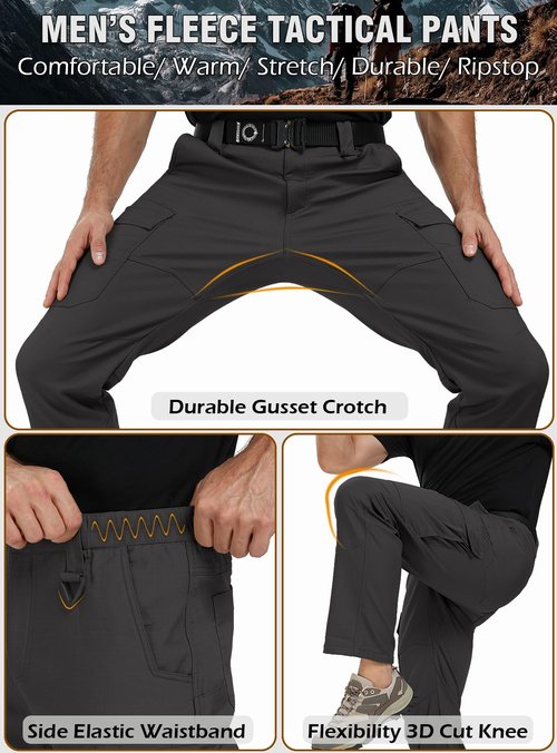 CARWORNIC Men's Ripstop Fleece Lined Tactical Work Pants Warm Water Resistant Flex Utility Cargo Skiing Hiking Pants Black